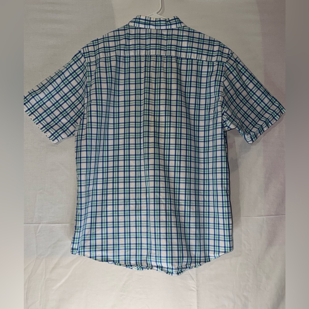 Men's Blue and Green Plaid Short-Sleeve Shirt